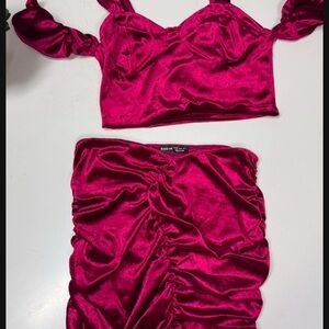 Vibrant Pink Velvet Two-Piece Set